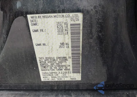 2016 Nissan Altima 2.5 Sl z USA, uszkodzony, nr VIN 1N4AL3AP4GC222032